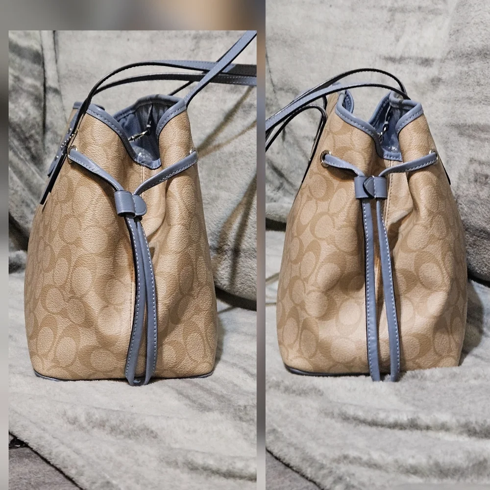 Coach Tan and Gray Signature Tote - Picture 3 of 8